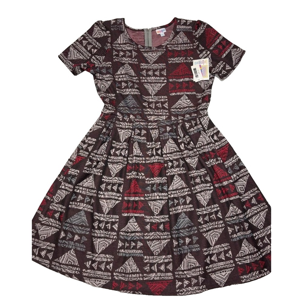 LuLaRoe Womens Dress Size 2XL Amelia Brown Red Blue Aztec Tribal 2X XXL NWT